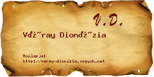 Váray Dionízia névjegykártya